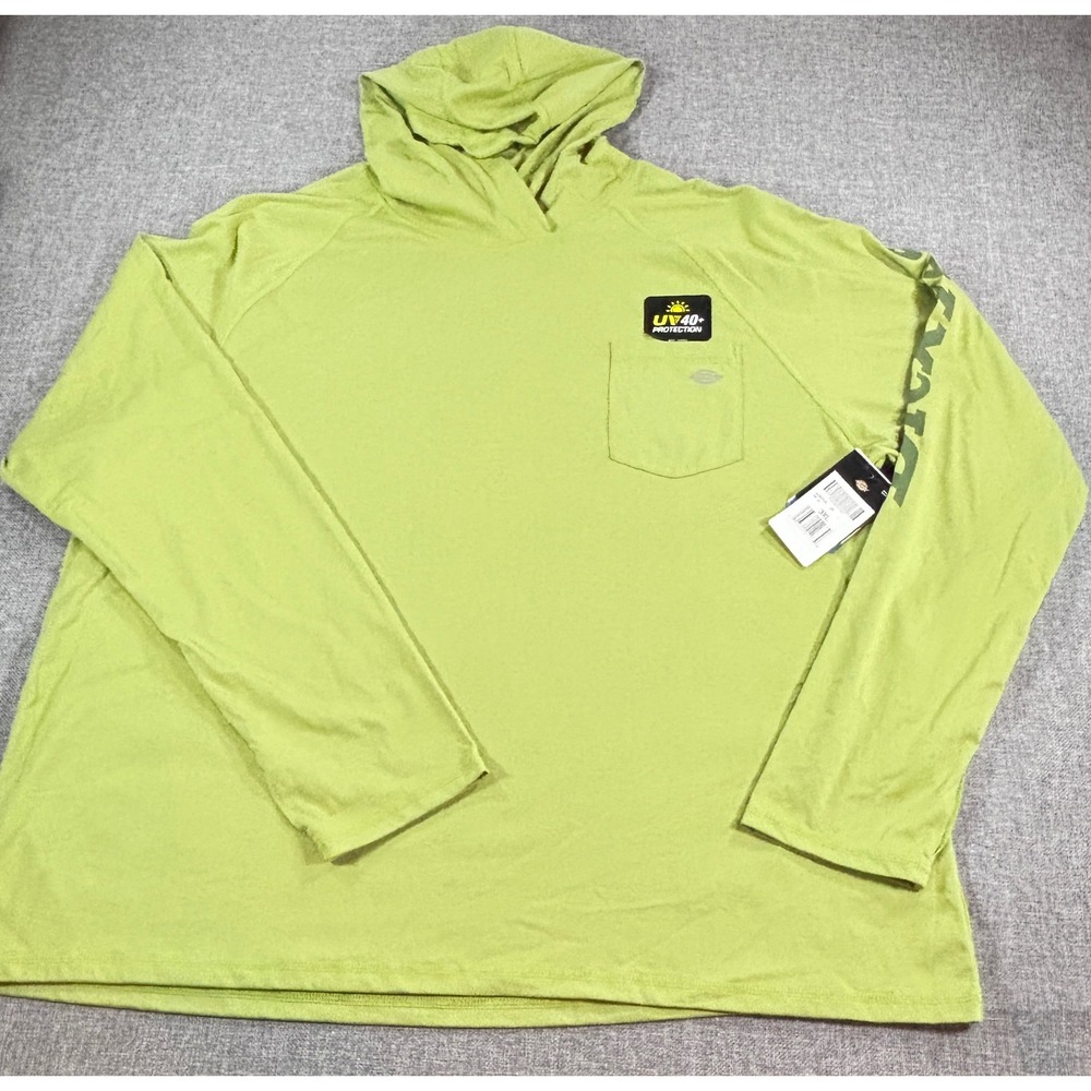 Dickies Mens Performance Hoodie 3XL Lime Green UPF 40+ Sun Protection Shirt NEW